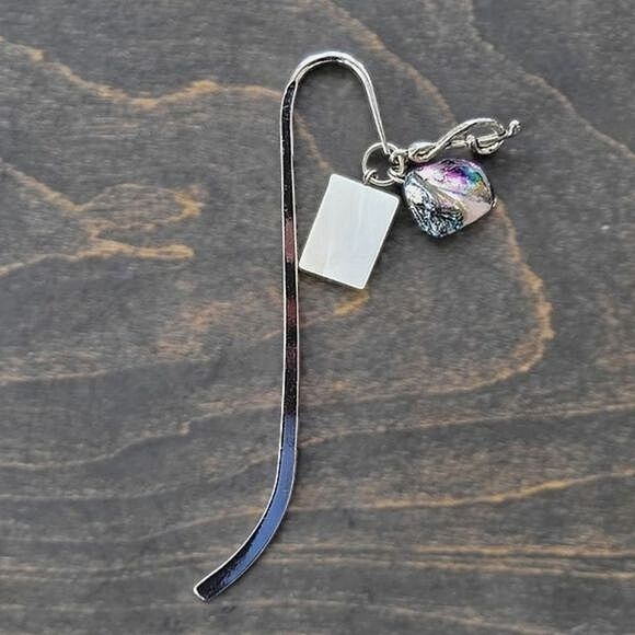 Vtg MOP & abalone silver tone metal charm bookmark - Picture 2 of 11